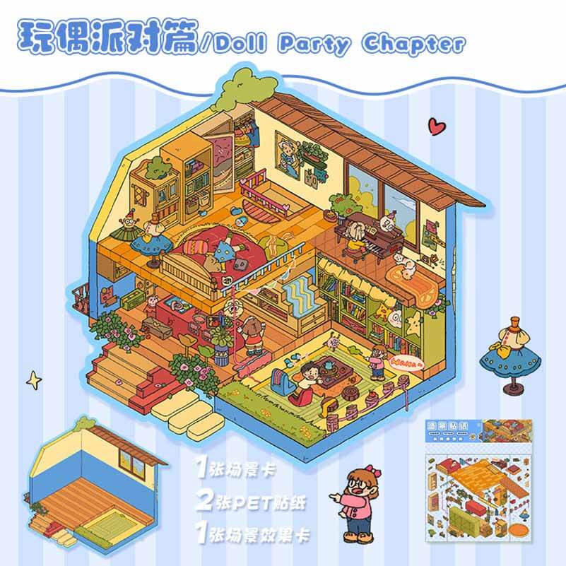 Doll Party DIY 3D Scene Stickers 2 Lovely Miniature Scenes