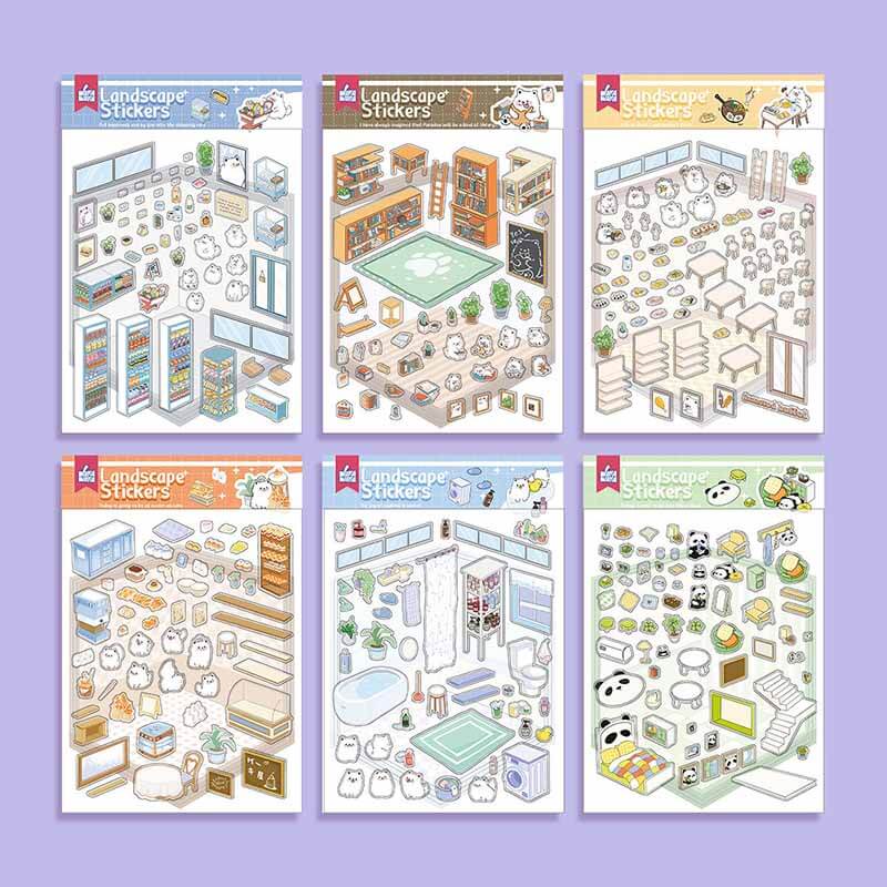 Cute Animal Home DIY 3D Scene Stickers 6 Cute Miniature Scenes