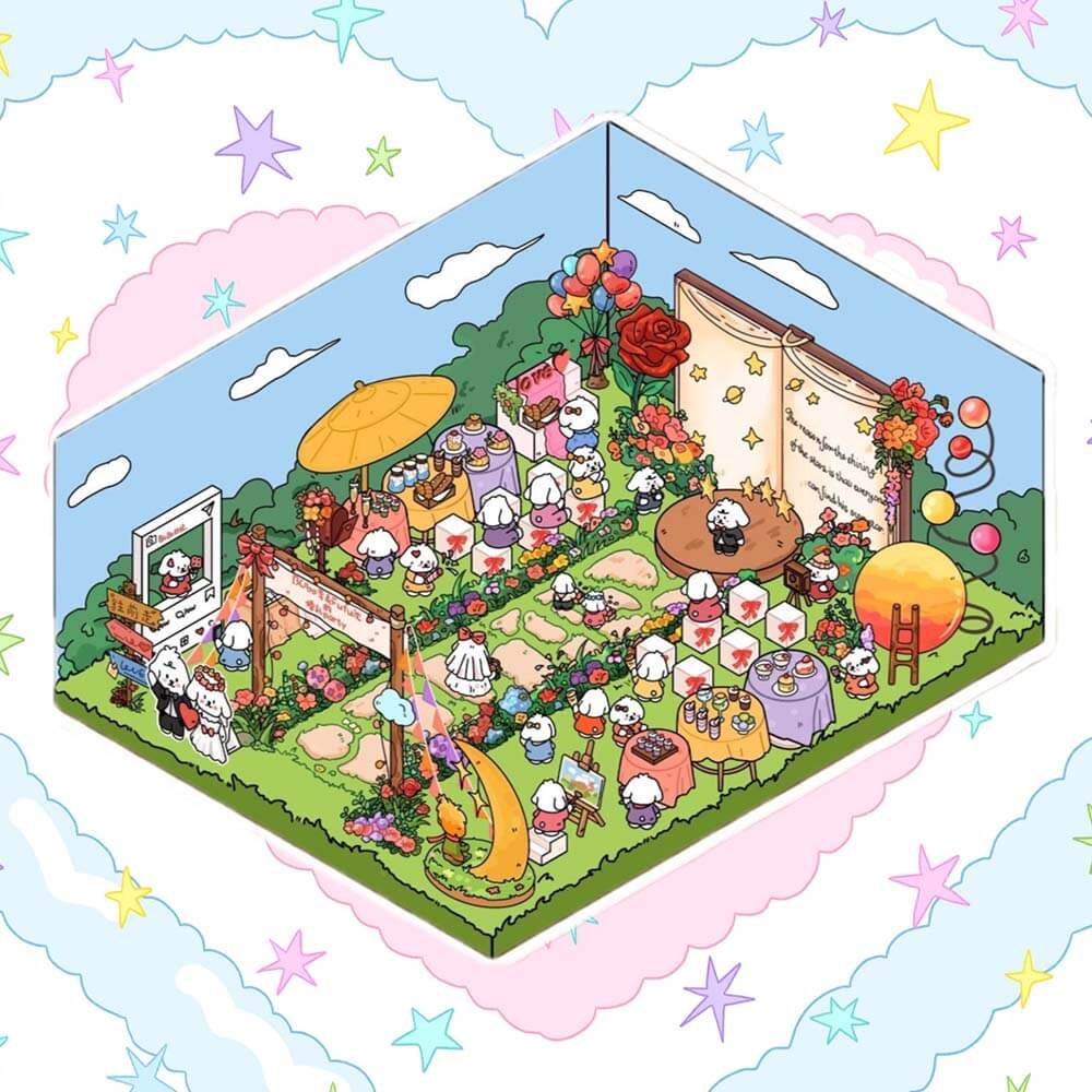 Lawn Wedding DIY 3D Scene Stickers - 4 Lovely Miniature Scenes