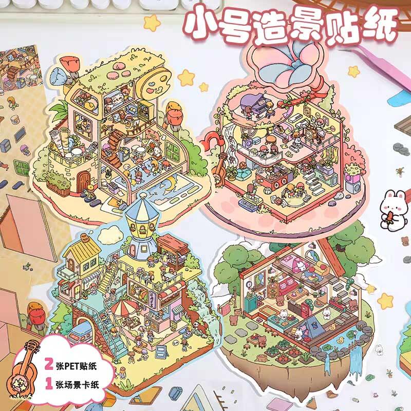 Music Machine Shop DIY 3D Scene Stickers - 4 Cute Miniature Scenes
