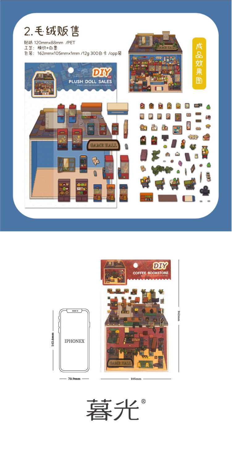 Micro-Diorama Collector's Pack DIY 3D Scene Stickers Miniature Bookshelf & Stuffed Friends