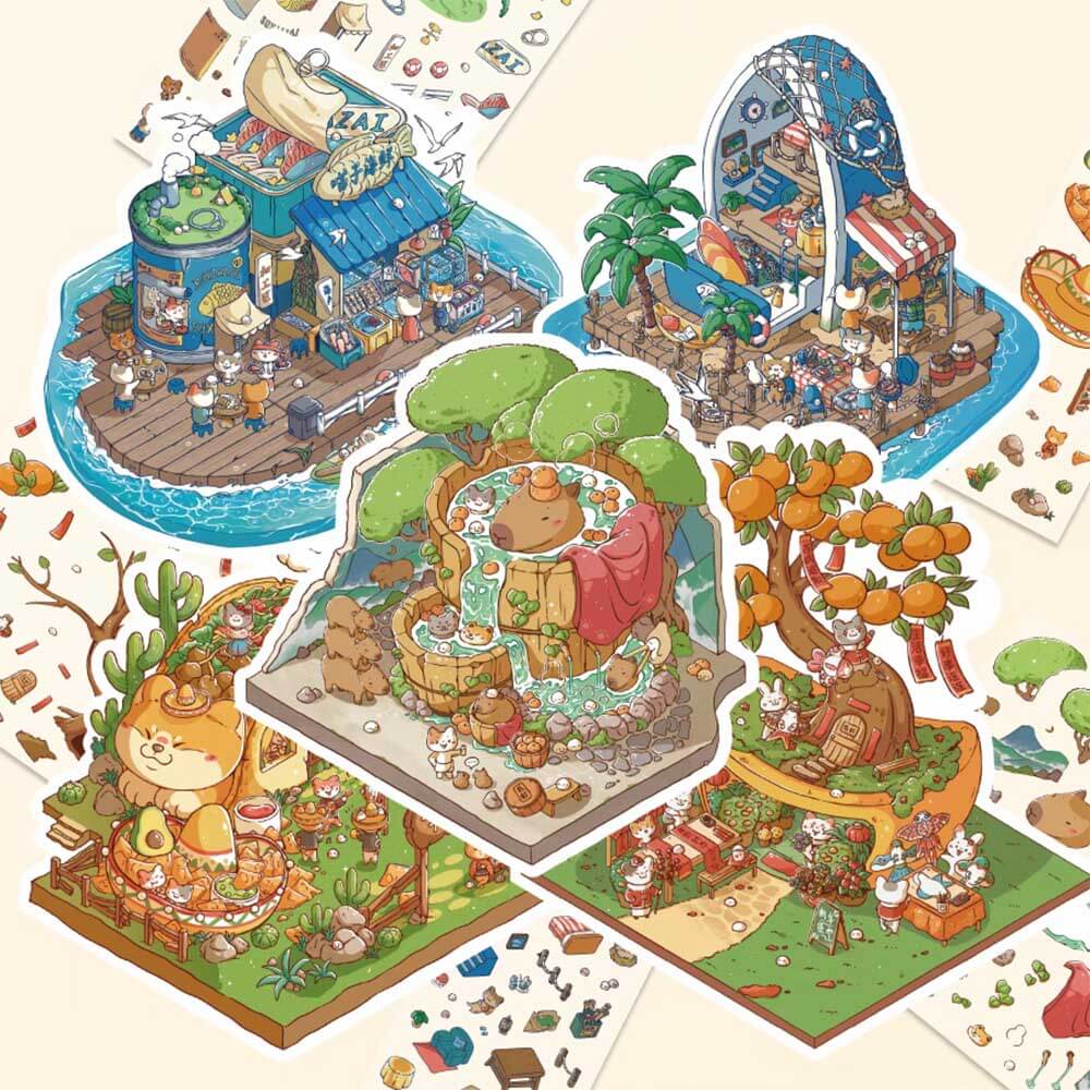 Meow Cottage DIY 3D Scene Stickers 6 Adorable Miniature Scenes