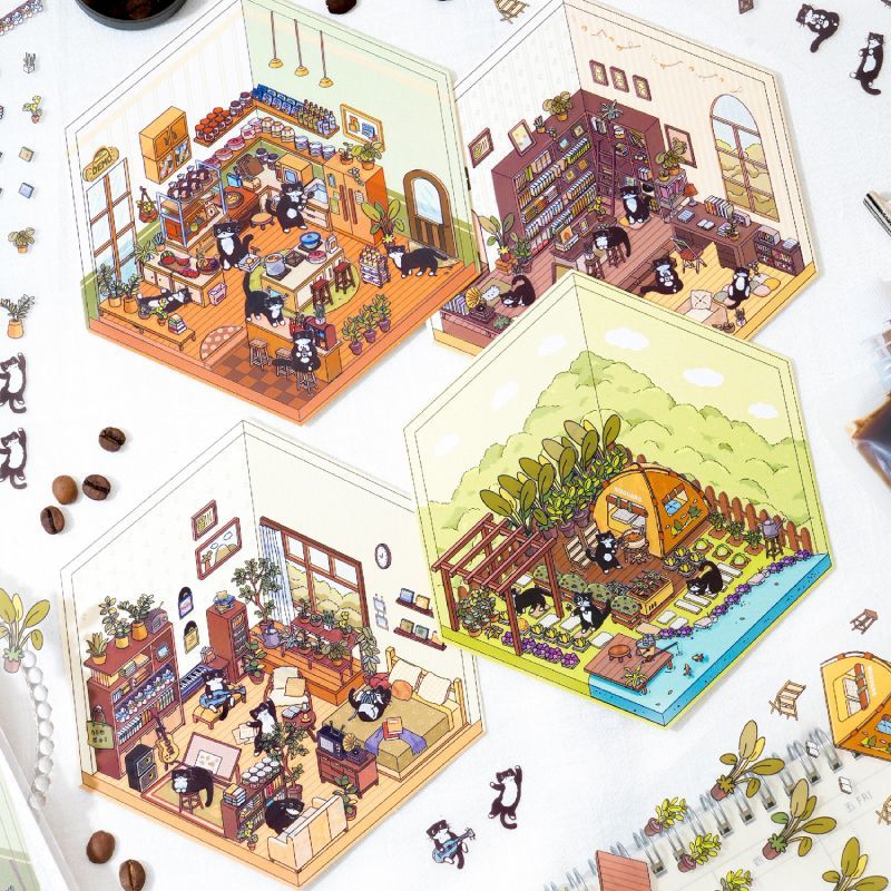 Soft and Warm Breezes DIY 3D Scene Stickers 4 Cute Miniature Scenes
