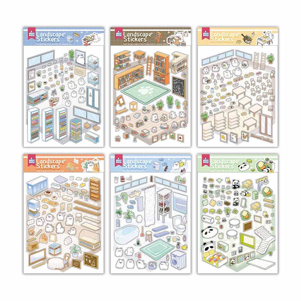 Cute Animal Home DIY 3D Scene Stickers 6 Cute Miniature Scenes