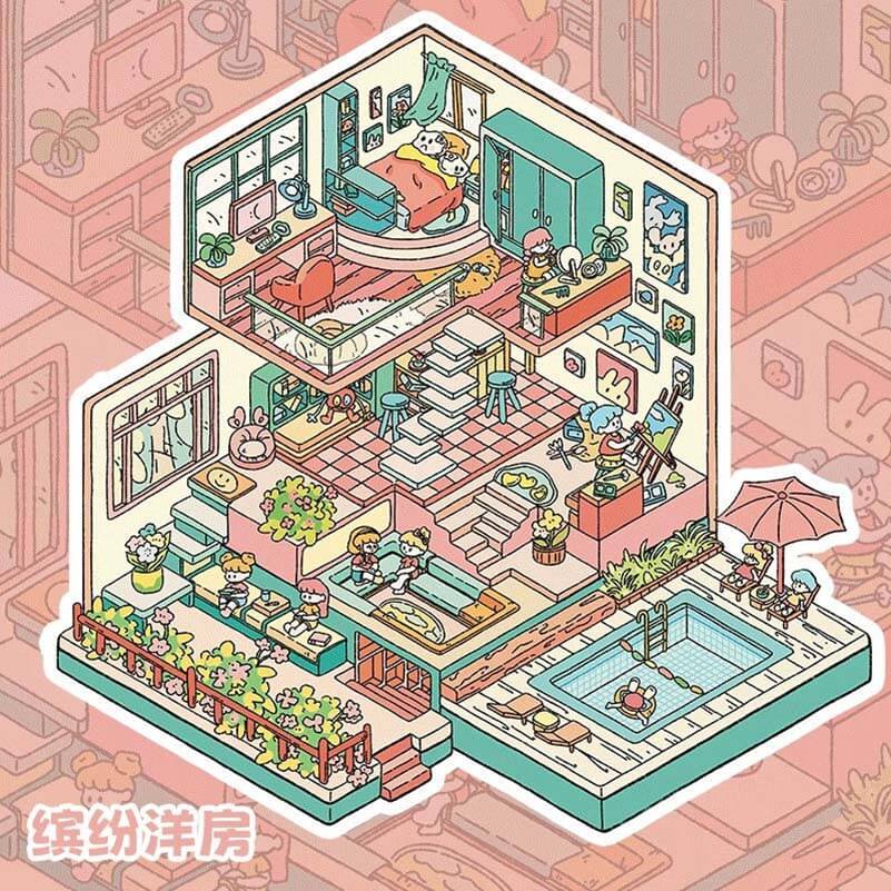Party Shop DIY 3D Scene Stickers 4 Cute Miniature Scenes