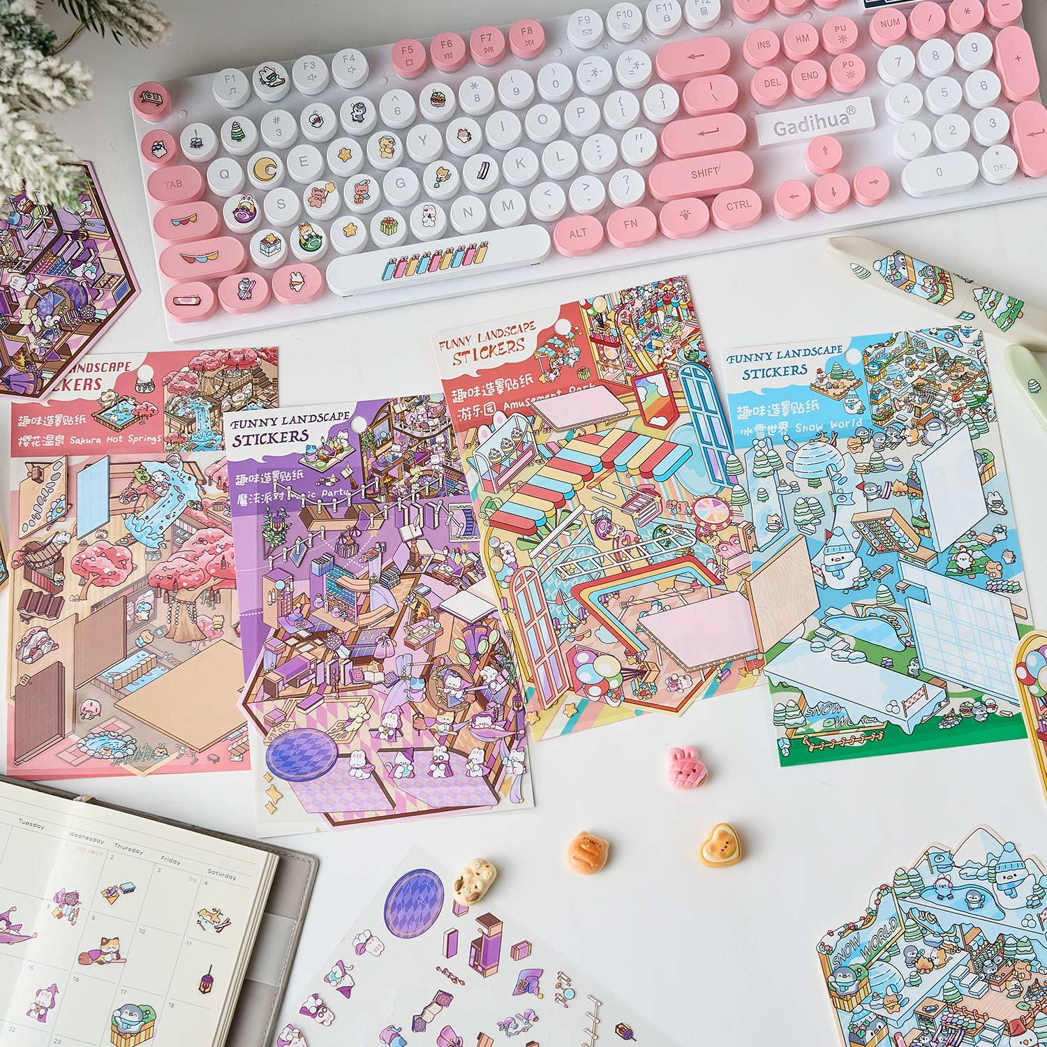 Magic Party Collection Scene Stickers - 4 Cute Miniature Scenes