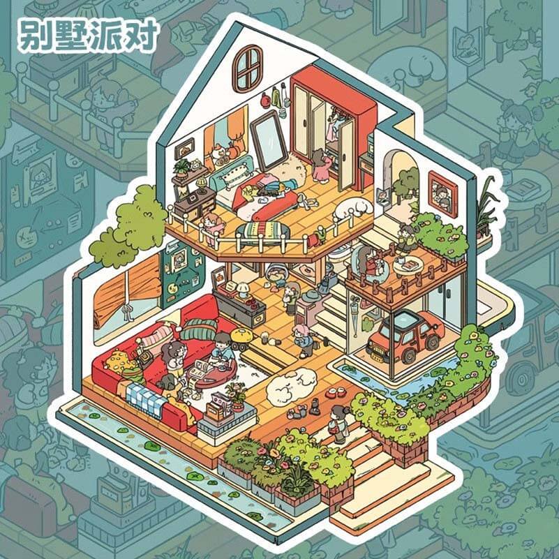 Party Shop DIY 3D Scene Stickers 4 Cute Miniature Scenes
