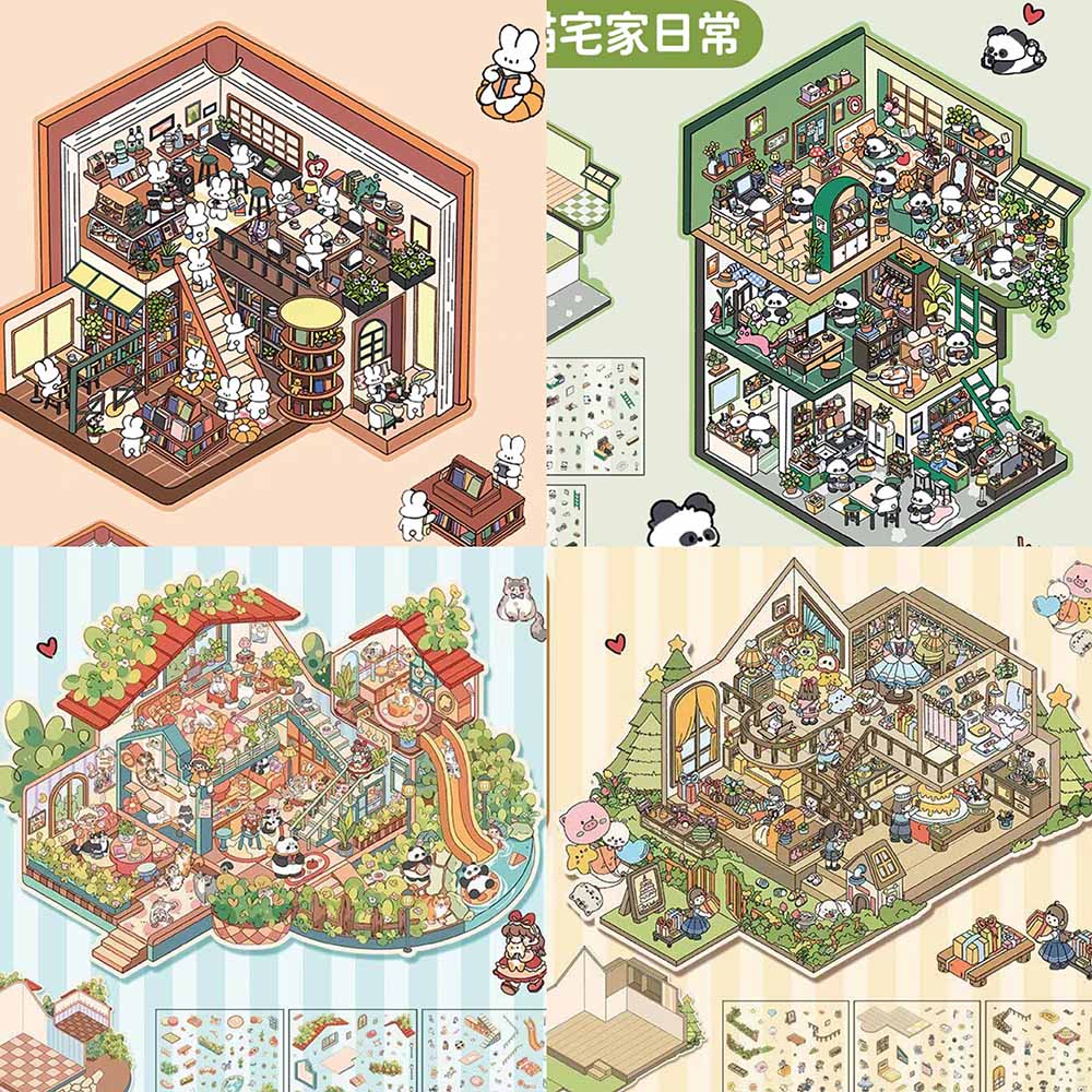 Oversized Cottage DIY 3D Scene Stickers 4 Cute Miniature Scenes