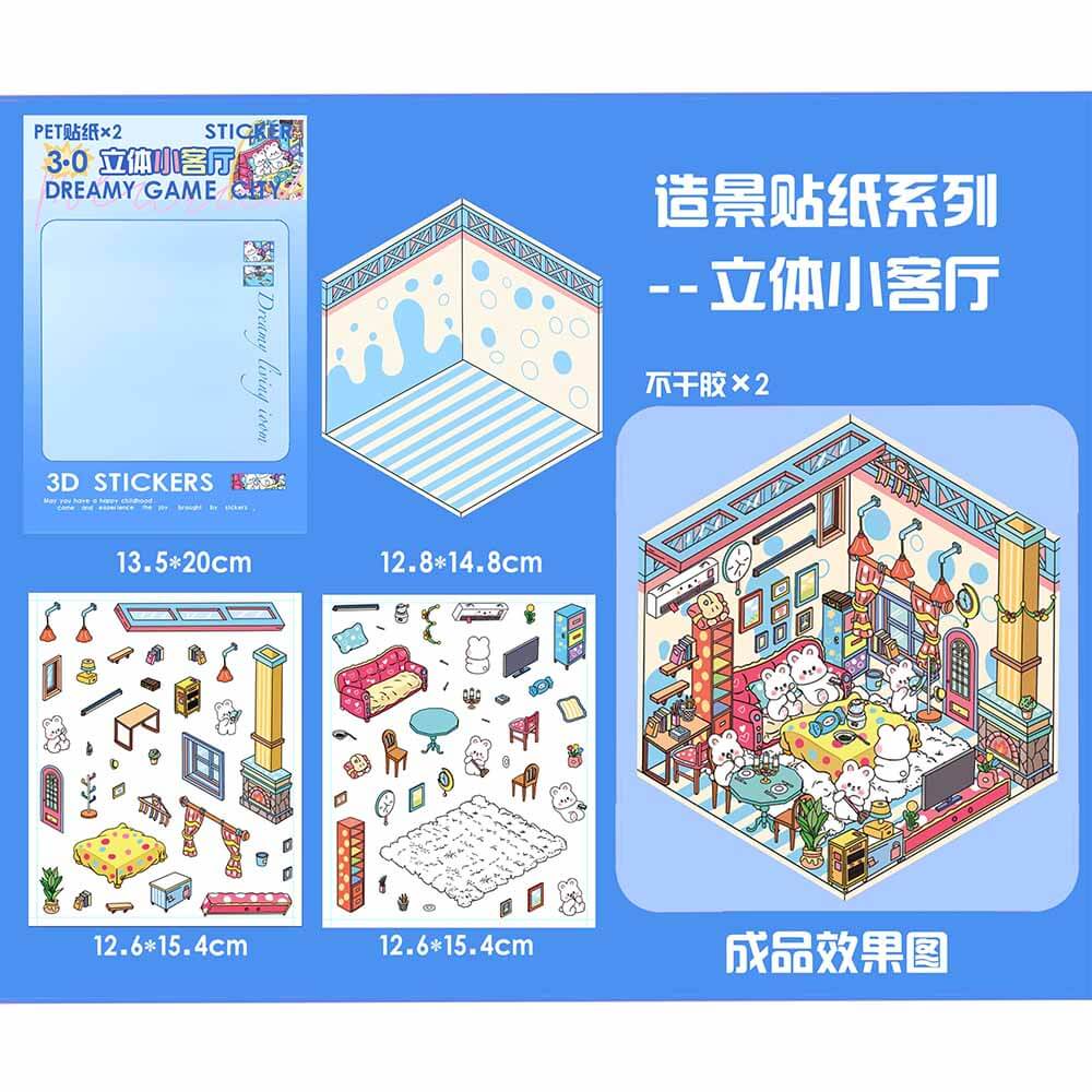 Blush Bunny Home DIY 3D Scene Stickers 4 Cute Miniature Scenes