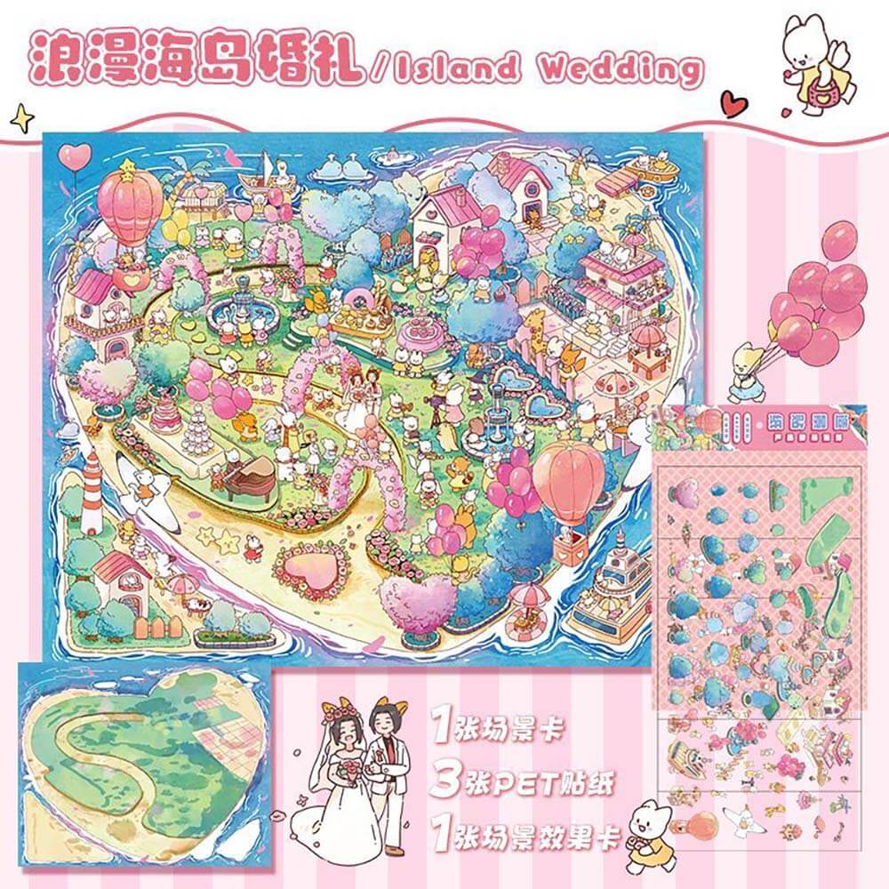 Island Wedding DIY 3D Scene Stickers - Oversized Cute Miniature Scenes
