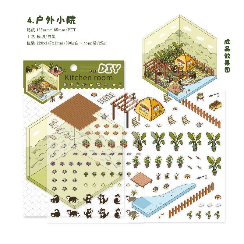 Soft and Warm Breezes DIY 3D Scene Stickers 4 Cute Miniature Scenes