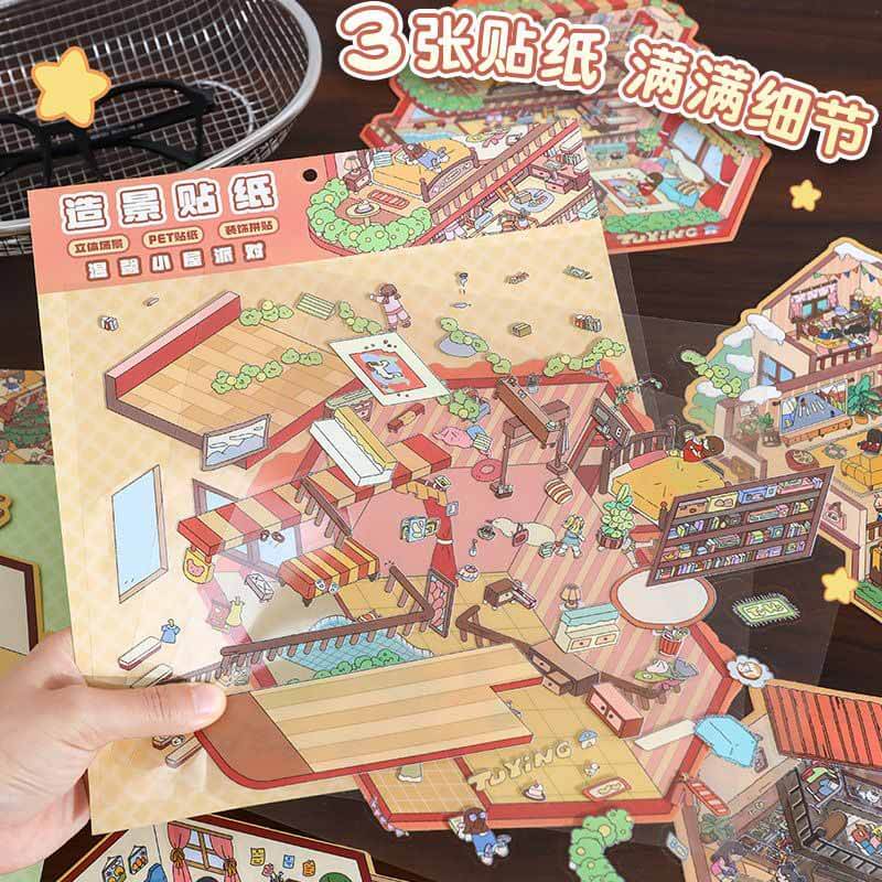 House Party DIY 3D Scene Stickers 4 Cute Miniature Scenes