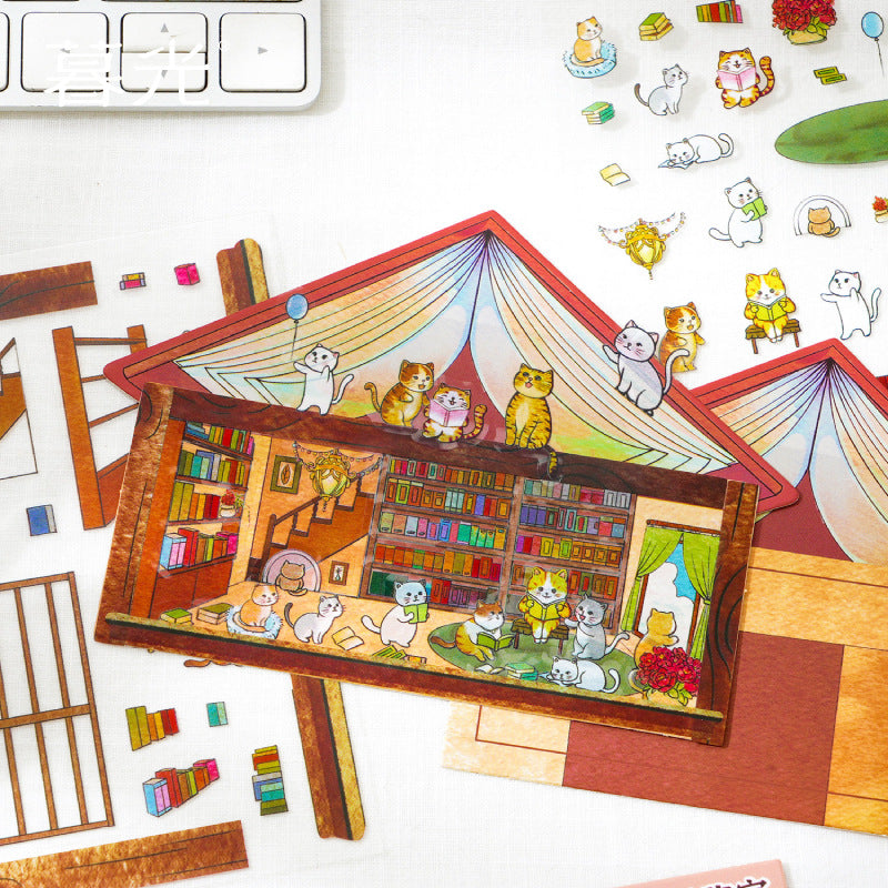Cozy Cat Cottage 3D Sticker Scene Collection: Reading Nooks + Music Rooms