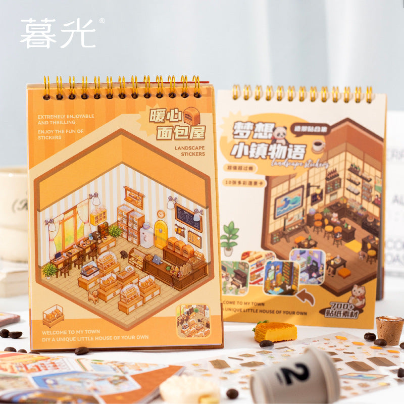 Dream town Story Whimsical Dream Town 3D Sticker Scene Set Panda Academies & Nostalgic Food Streets DIY Miniature Scenes