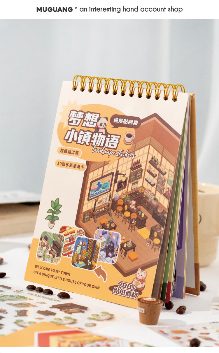 Dream town Story Whimsical Dream Town 3D Sticker Scene Set Panda Academies & Nostalgic Food Streets DIY Miniature Scenes