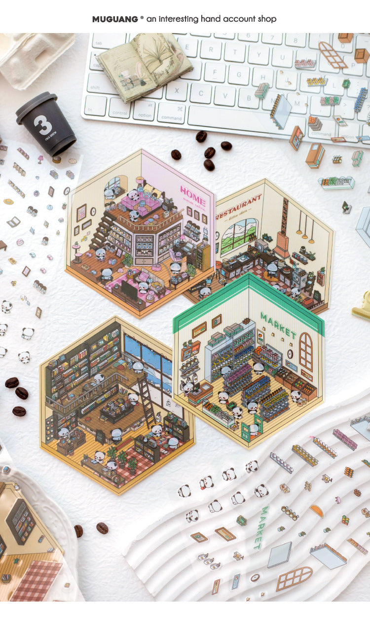 Panda Home Collection DIY 3D Scene Stickers 4 Cute Miniature Scenes