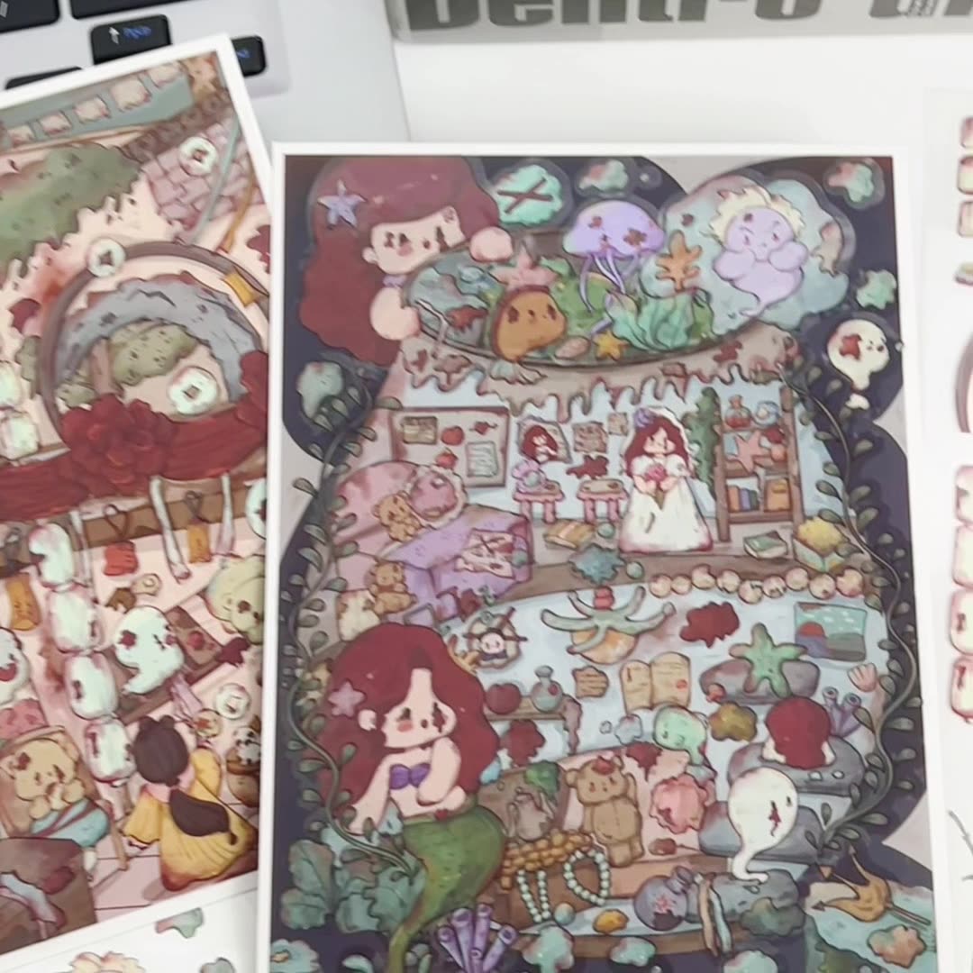 Ocean Reverie 3D Sticker Scene: Mermaid Cove Bioluminescent Deep Sea