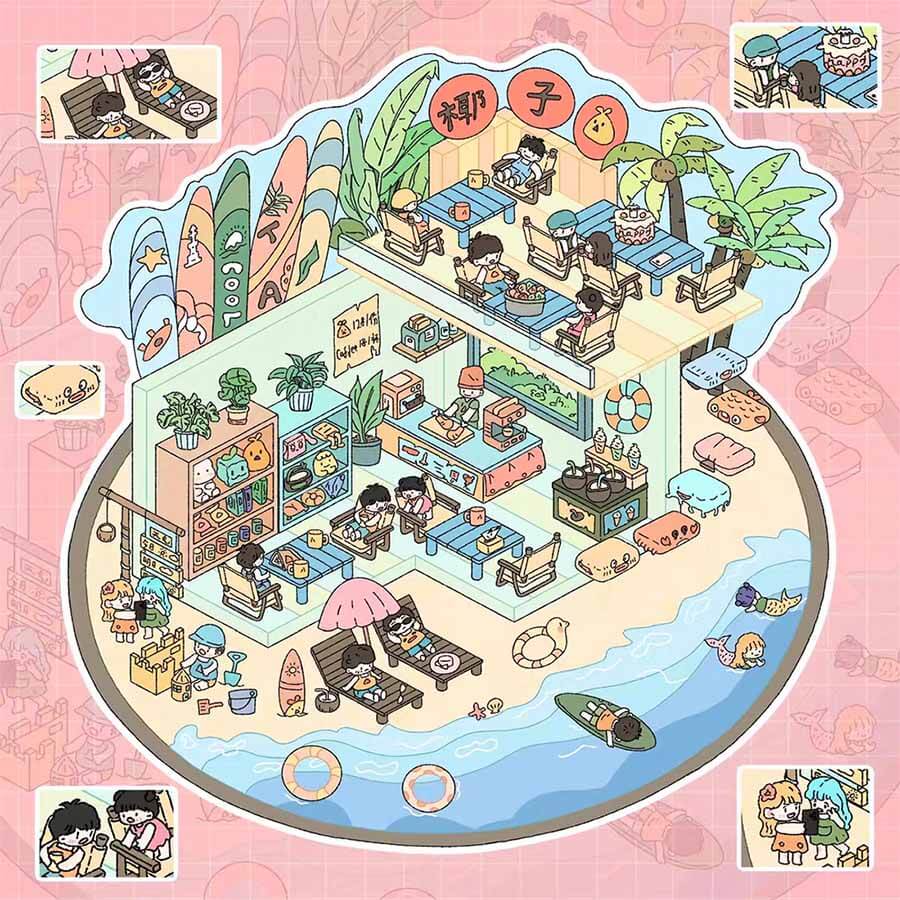 Gourmet Collection DIY 3D Scene Stickers - 4 Cute Miniature Scenes