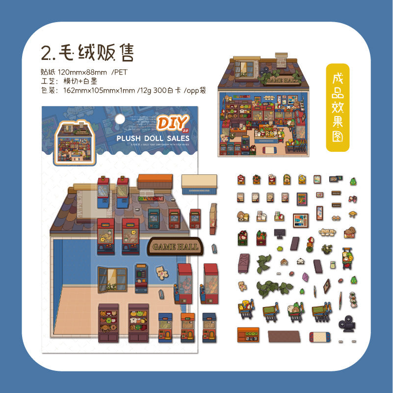 Micro-Diorama Collector's Pack DIY 3D Scene Stickers Miniature Bookshelf & Stuffed Friends