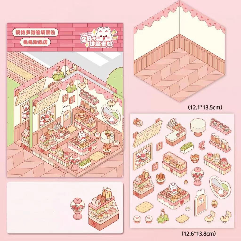 Stickers Scene, Make Cute Rabbit Dessert Shop|Panda Tea House|Bookstore|Burger Shop