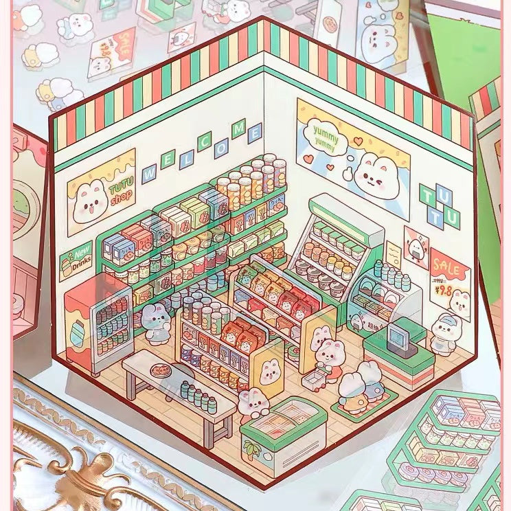 Stickers Scene, Make Cute Rabbit Dessert Shop|Panda Tea House|Bookstore|Burger Shop
