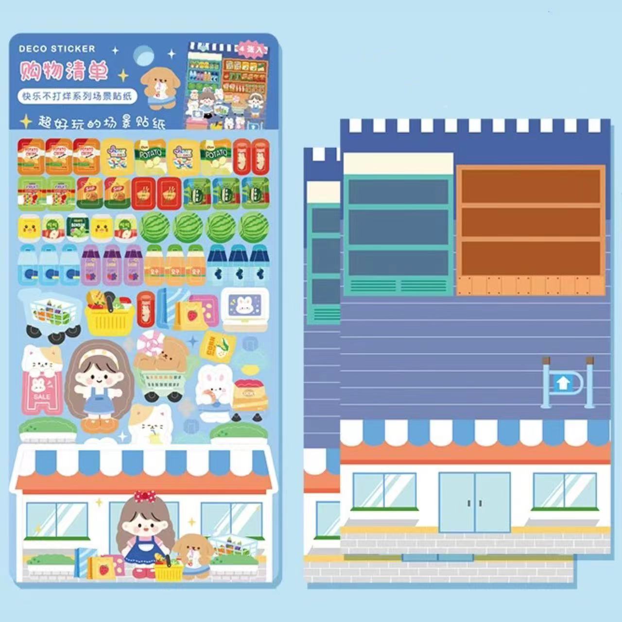 DIY Sushi Restaurant|Flower House|Cake Bread Shop|Book Shop|Shopping Sticker Scene