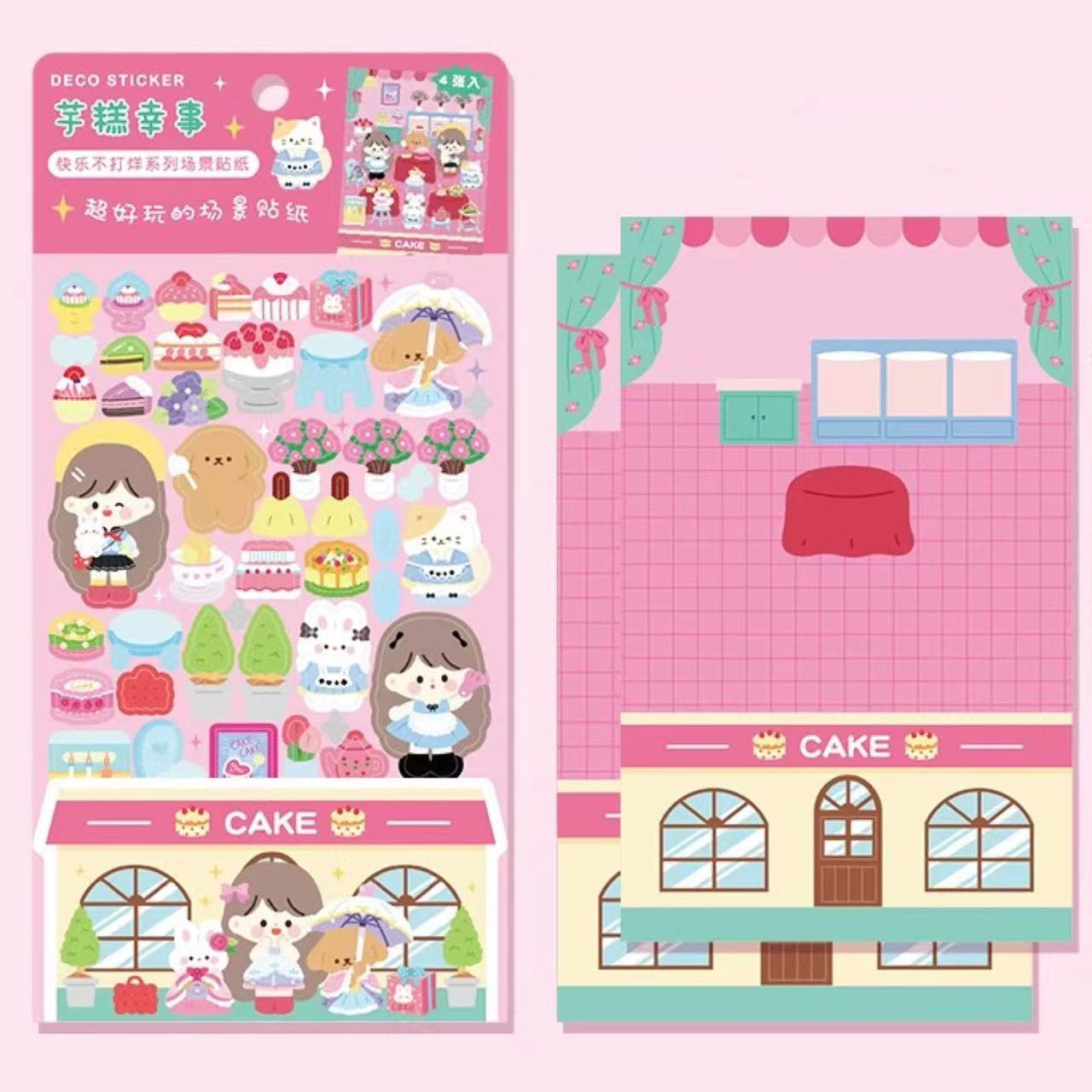 DIY Sushi Restaurant|Flower House|Cake Bread Shop|Book Shop|Shopping Sticker Scene