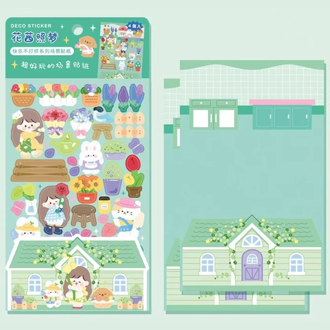 DIY Sushi Restaurant|Flower House|Cake Bread Shop|Book Shop|Shopping Sticker Scene