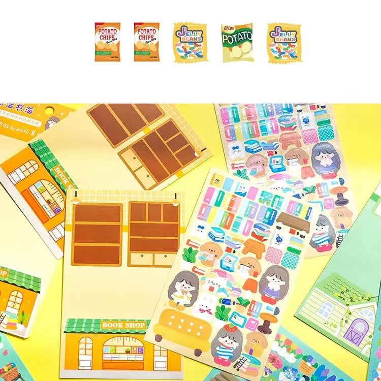 DIY Sushi Restaurant|Flower House|Cake Bread Shop|Book Shop|Shopping Sticker Scene