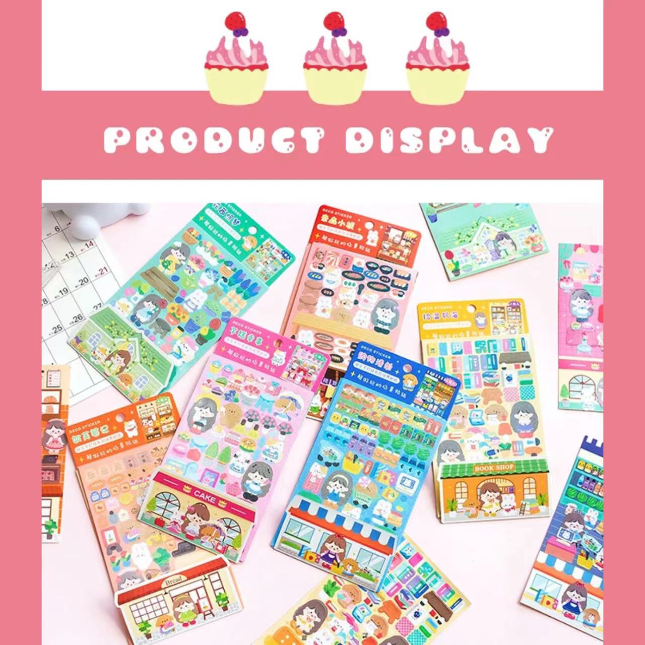 DIY Sushi Restaurant|Flower House|Cake Bread Shop|Book Shop|Shopping Sticker Scene