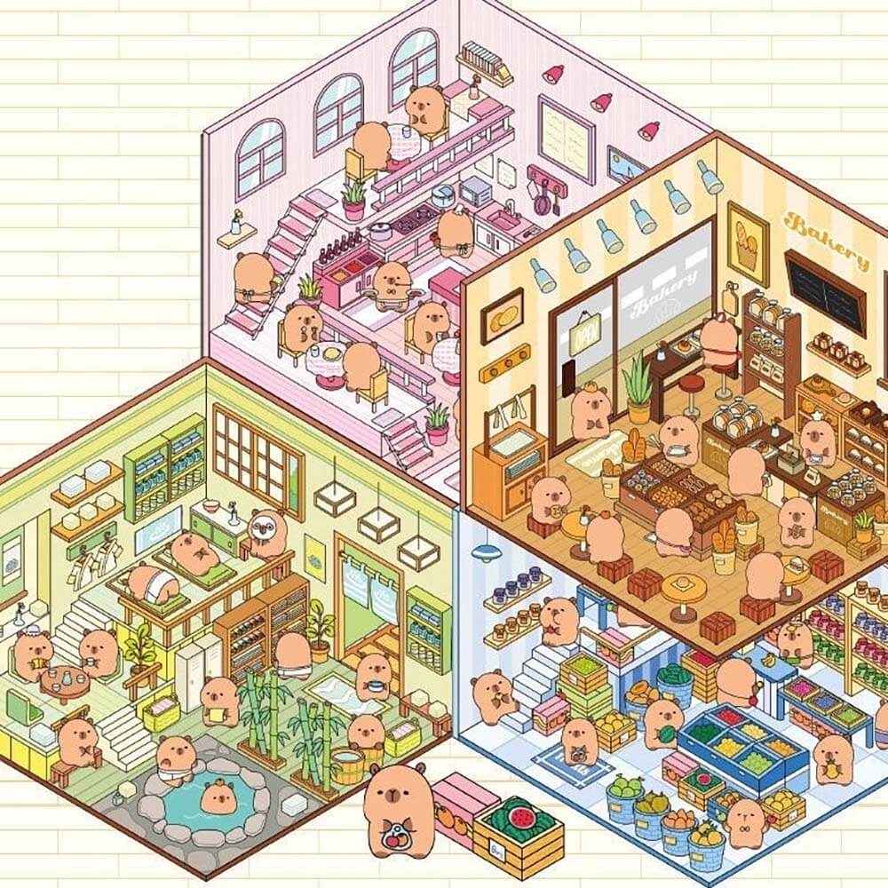 Capybara Diary DIY 3D Scene Stickers 4 Cute Miniature Scenes