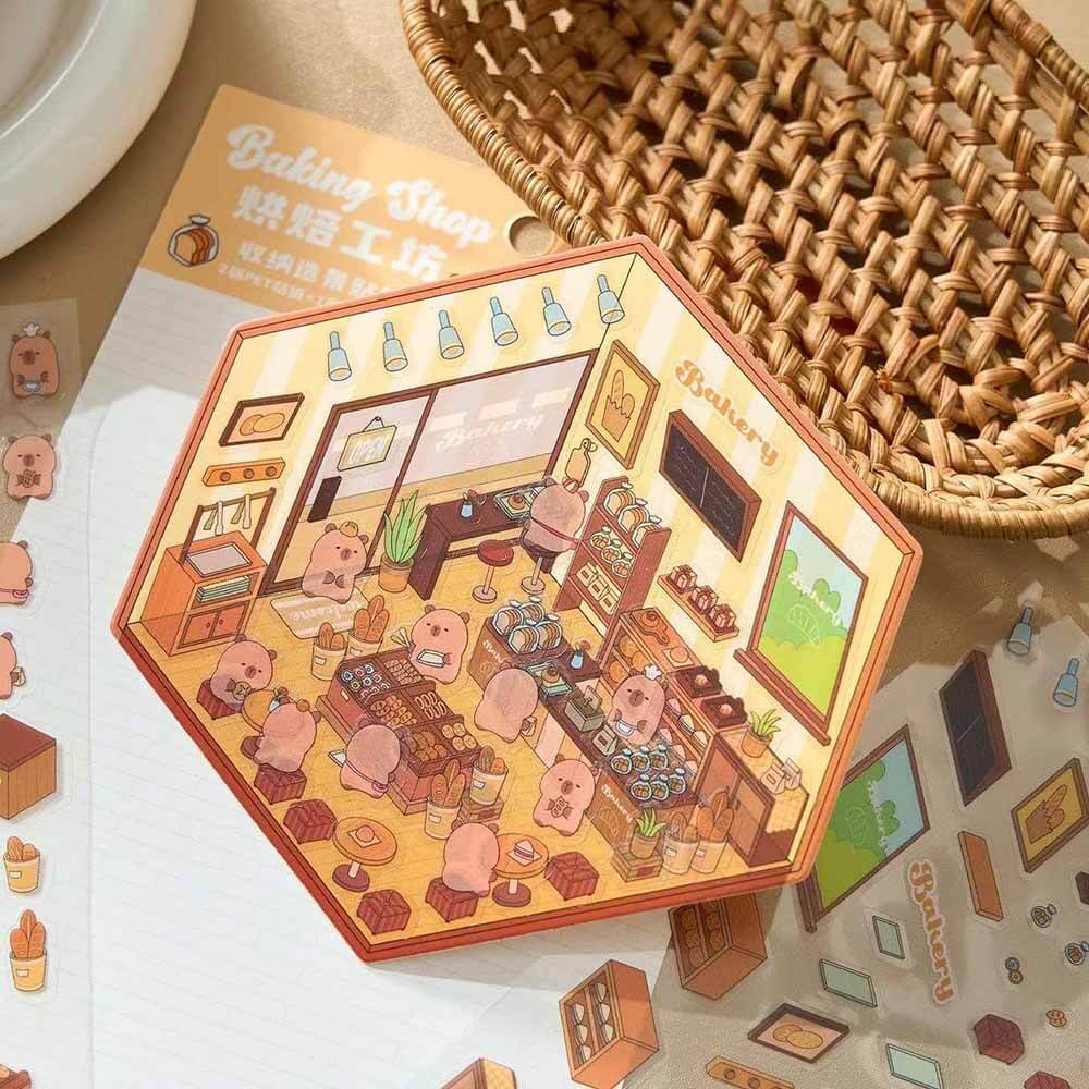Capybara Diary DIY 3D Scene Stickers 4 Cute Miniature Scenes