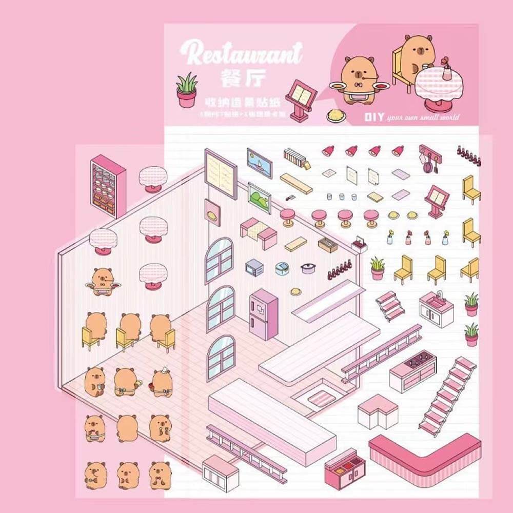 Capybara Diary DIY 3D Scene Stickers 4 Cute Miniature Scenes