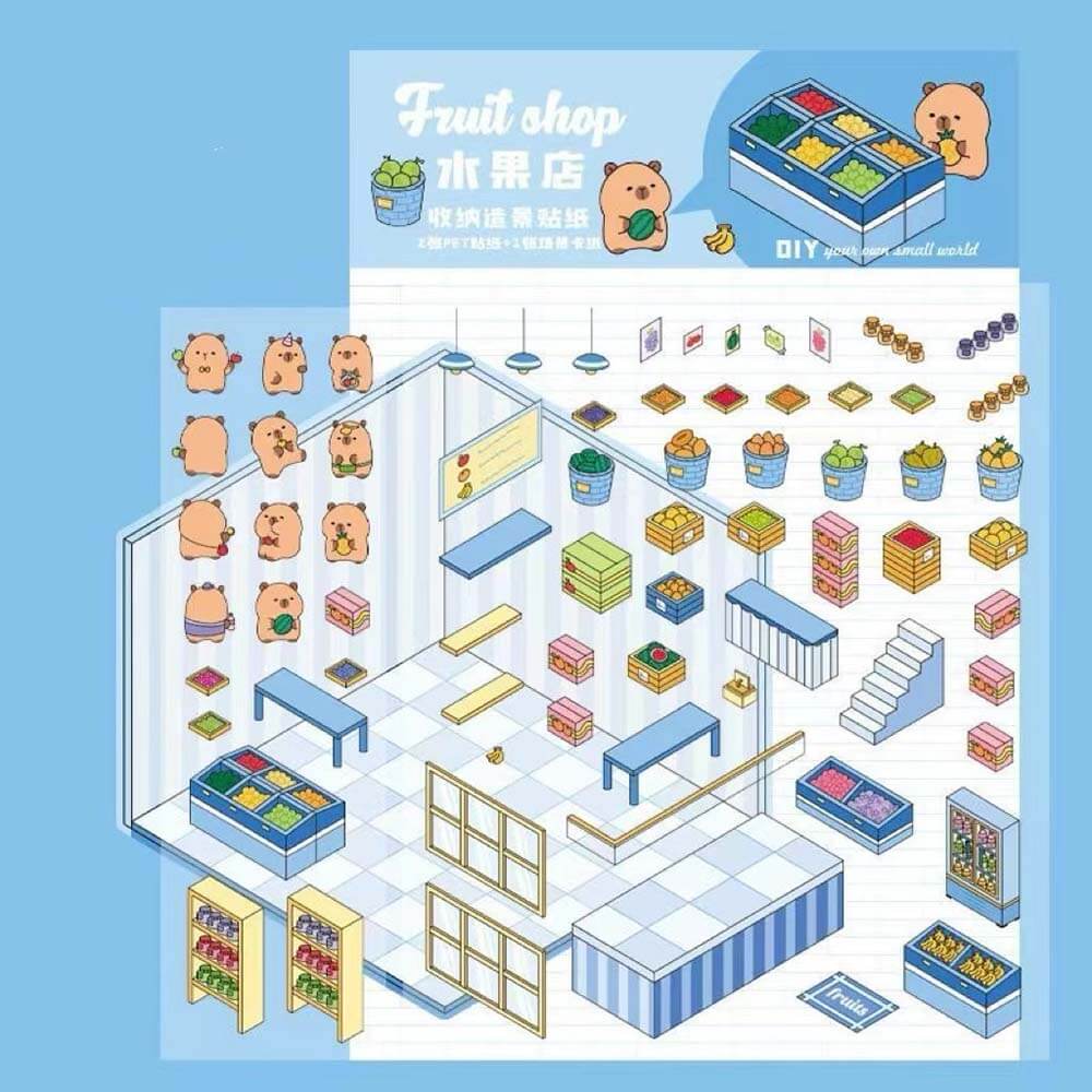 Capybara Diary DIY 3D Scene Stickers 4 Cute Miniature Scenes