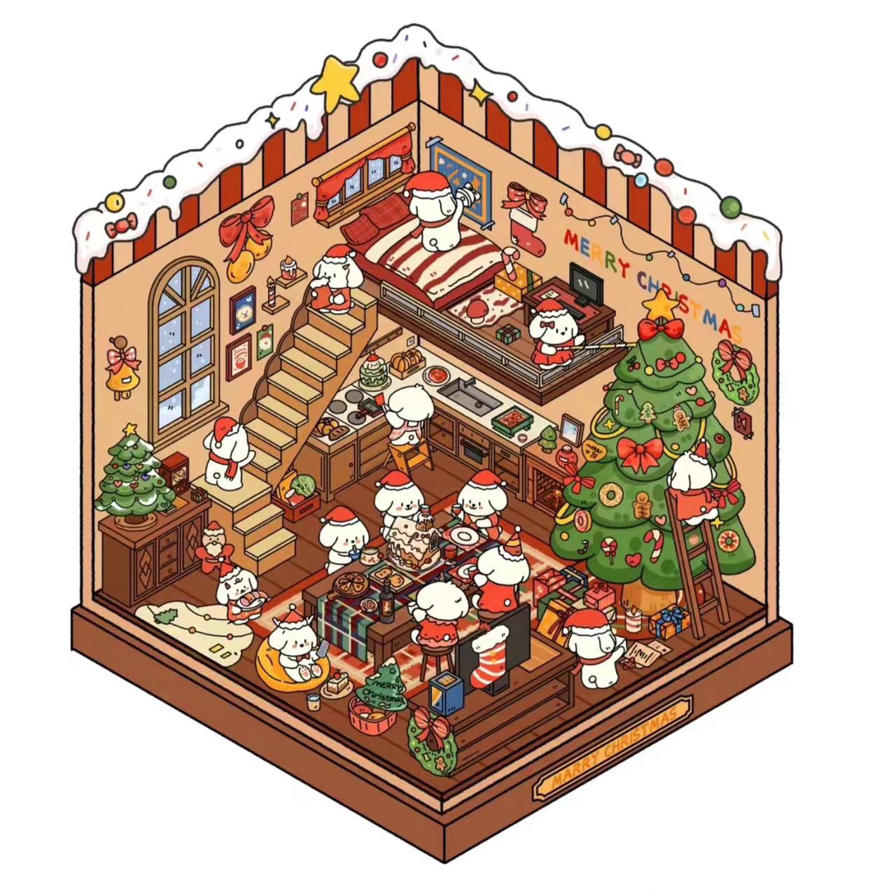 Bobo's Christmas party 1.0 DIY 3D Scene Stickers 4 Cute Miniature Scenes