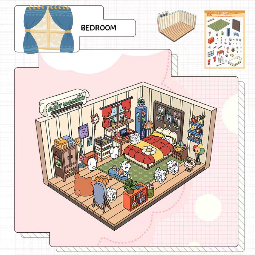 Puppy Sticker Scenes! Create your Own Four Puppy Library|Cinema|Resort|Market