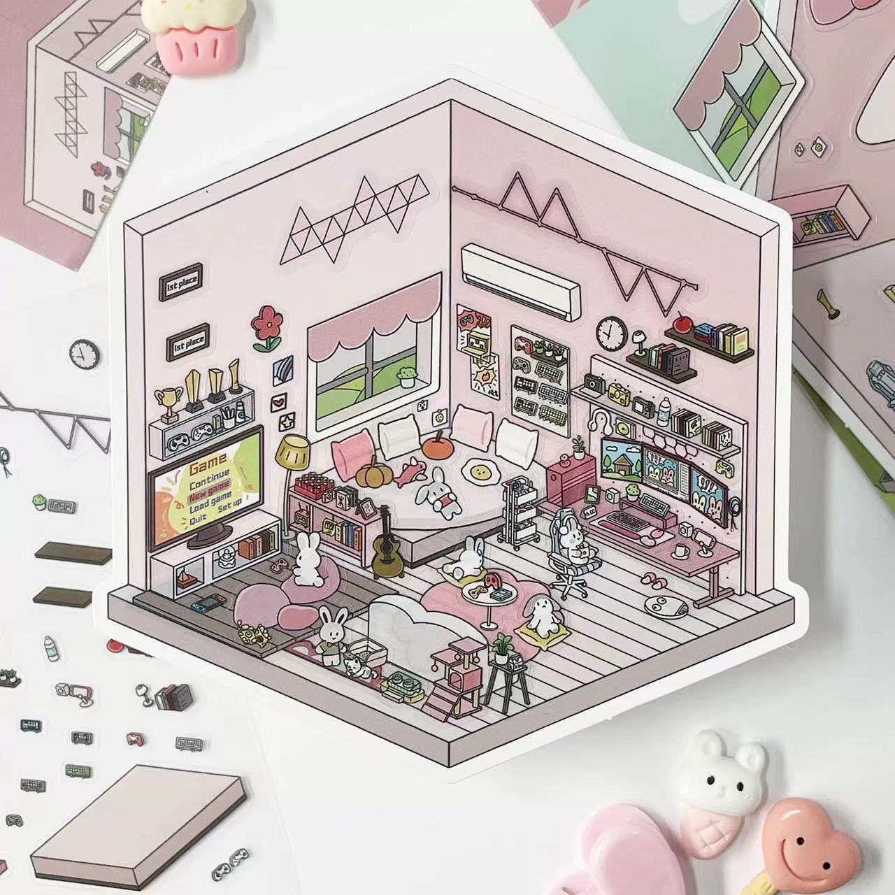 DIY 3D Sticker Scene: Bedroom|Living Room|Ski Resort|Kitchen|Christmas Market