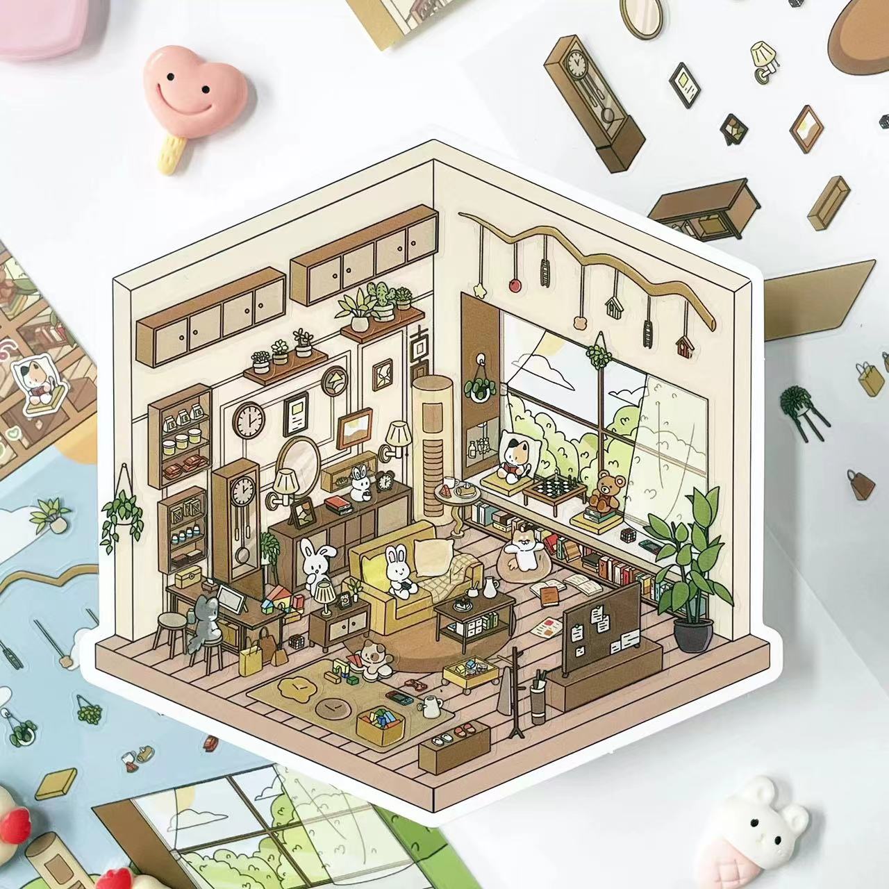 DIY 3D Sticker Scene: Bedroom|Living Room|Ski Resort|Kitchen|Christmas Market