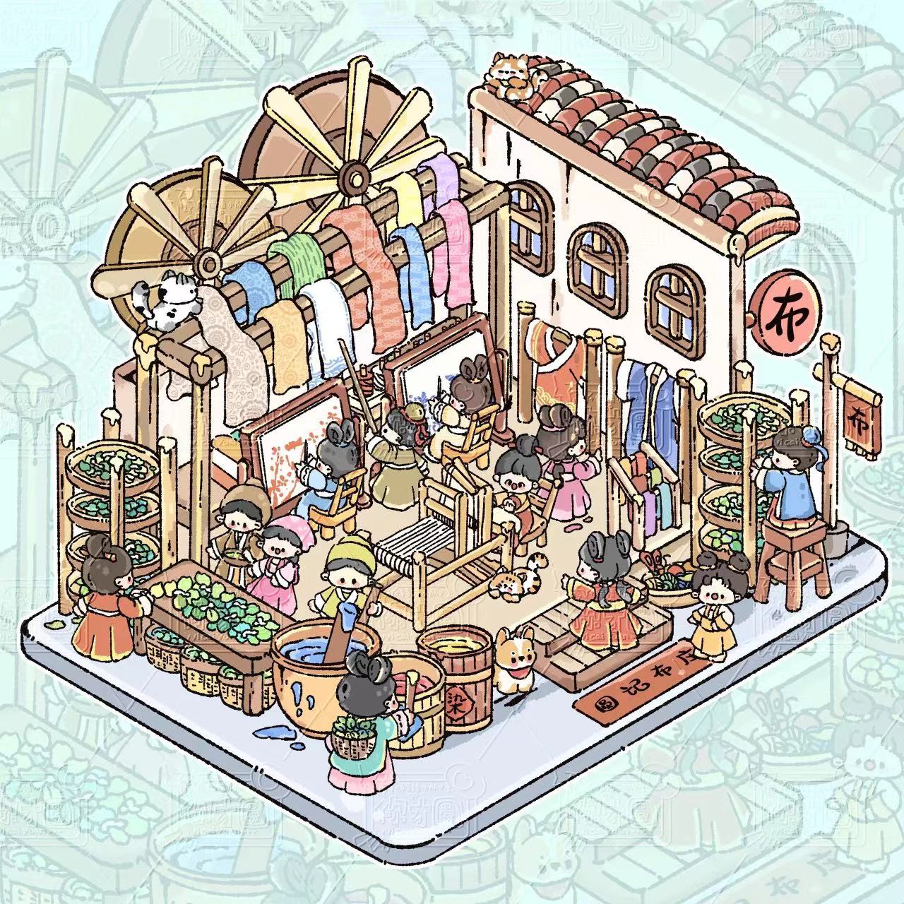 DIY Sticker Scene:Traditional Chinese Tea House Medicine Clinic Restaurant Cloth Shop