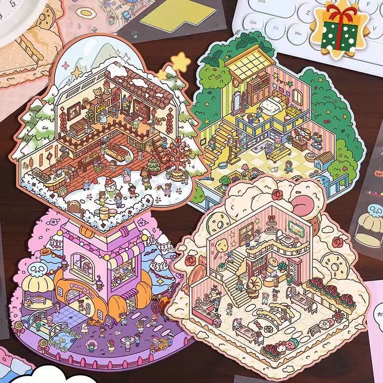 Happy Party DIY 3D Scene Stickers 4 Cute Miniature Scenes