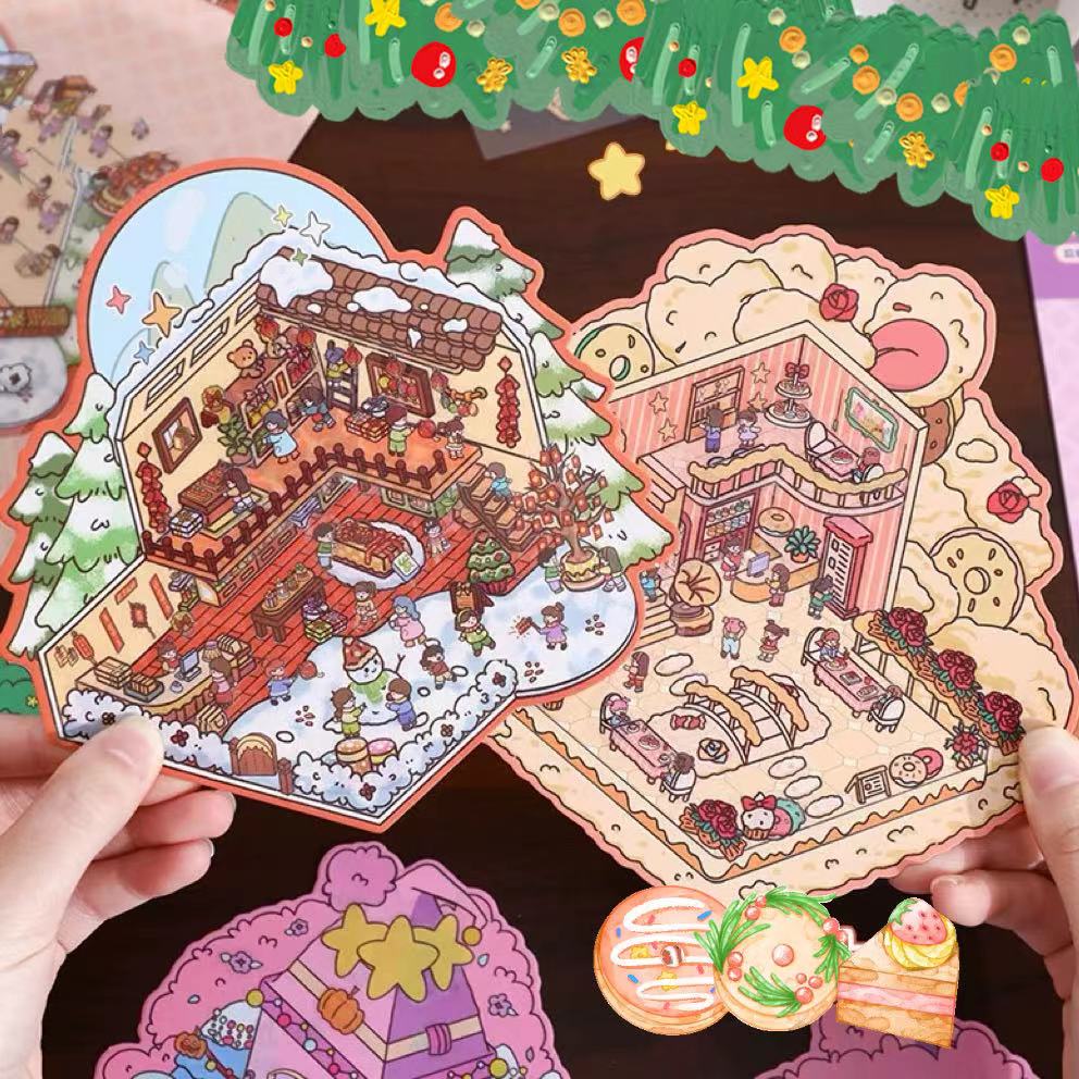 Happy Party DIY 3D Scene Stickers 4 Cute Miniature Scenes