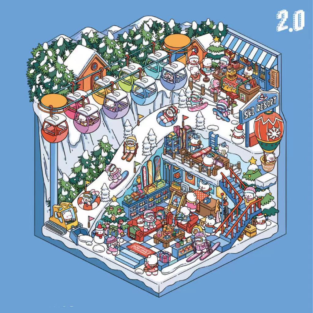 DIY 3D Sticker Scene: Bedroom|Living Room|Ski Resort|Kitchen|Christmas Market