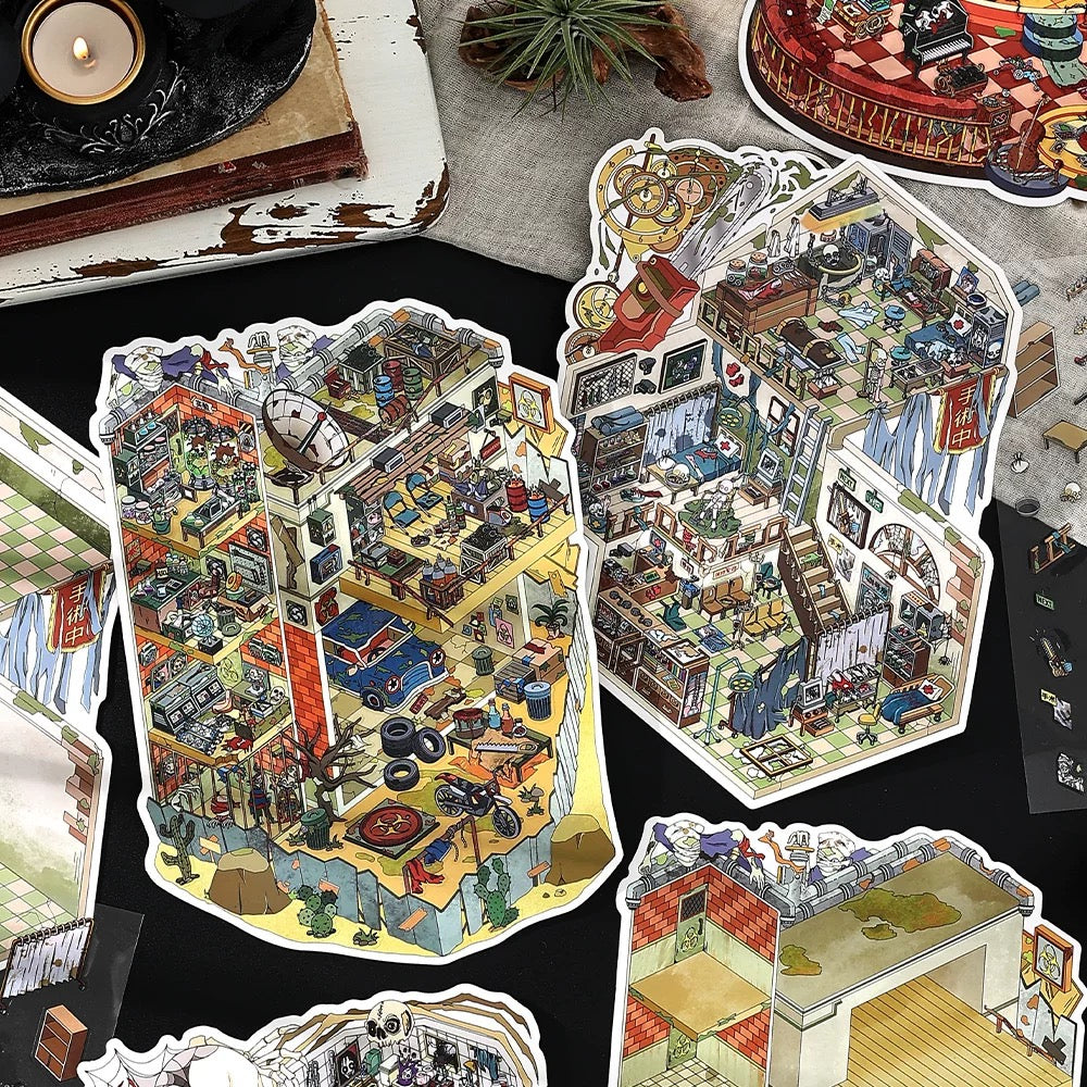 3D Big Size Sticker Scene Laboratory Operating Room Puppet Art Spooky House