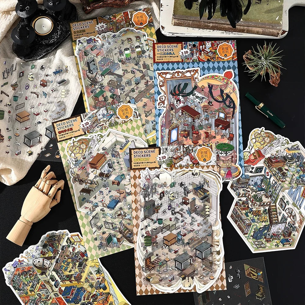 3D Big Size Sticker Scene Laboratory Operating Room Puppet Art Spooky House