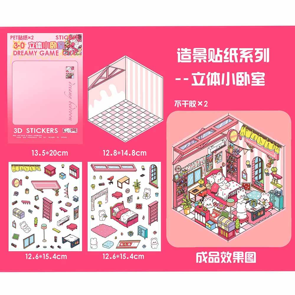Blush Bunny Home DIY 3D Scene Stickers 4 Cute Miniature Scenes