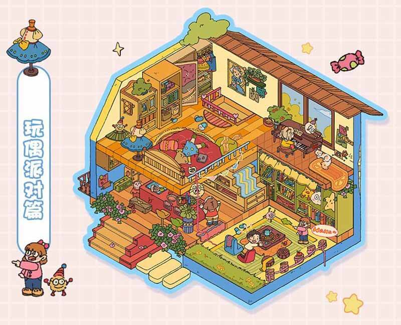 Doll Party DIY 3D Scene Stickers 2 Lovely Miniature Scenes
