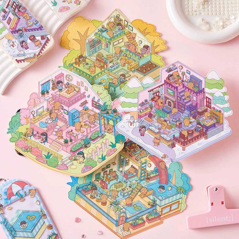 Four Seasons Cottage DIY 3D Scene Stickers 4 Cute Miniature Scenes