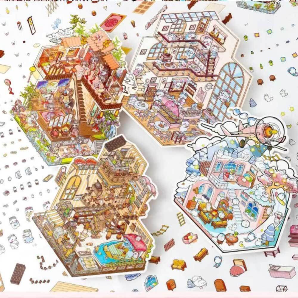 Interesting Landscape DIY 3D Scene Stickers 4 Cute Miniature Scenes
