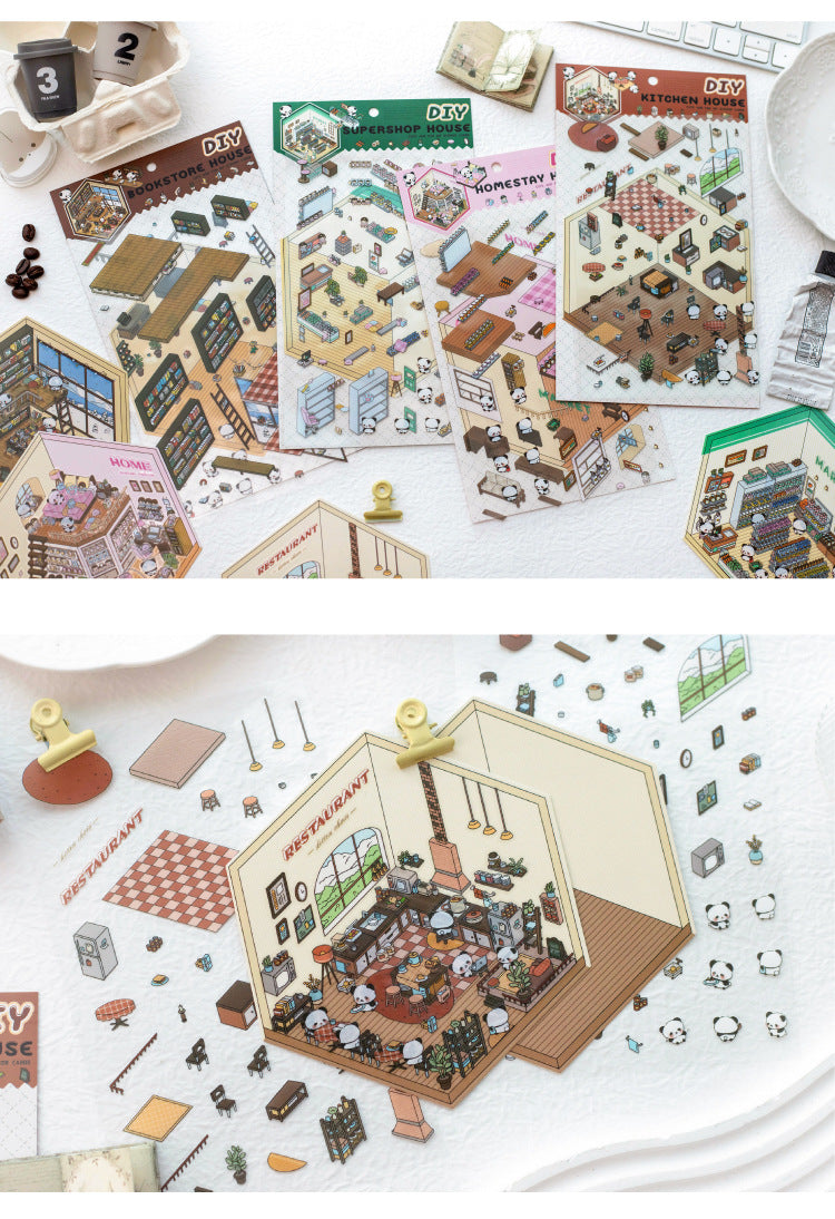Panda Home Collection DIY 3D Scene Stickers 4 Cute Miniature Scenes