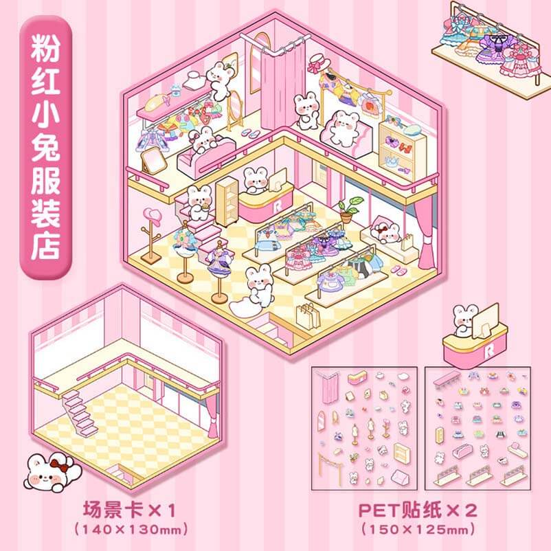 Cute Animals Shop DIY 3D Scene Stickers 4 Cute Miniature Scenes